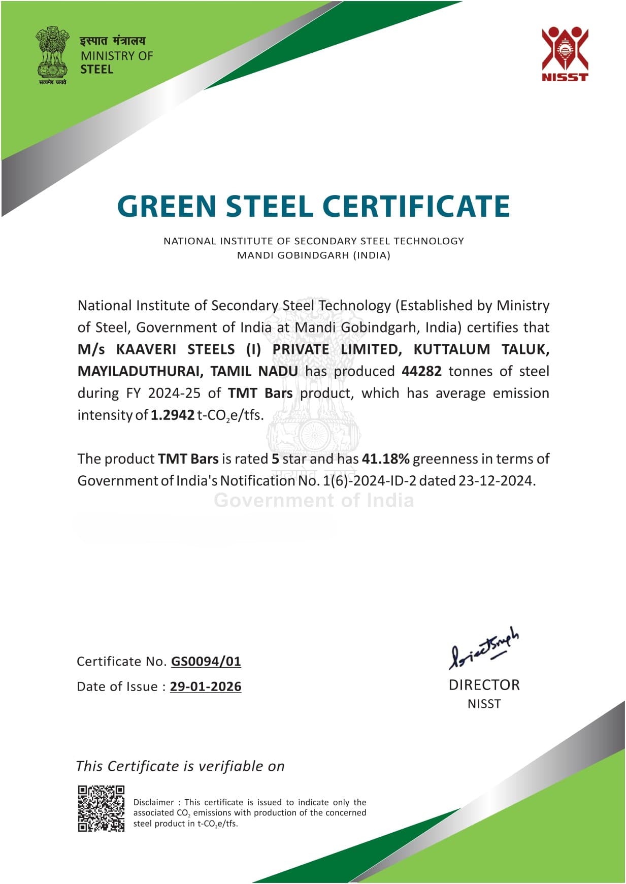 Green Steel Certificate